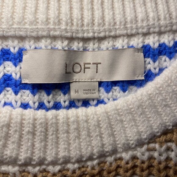 Loft Multicolor Sweater Vest Womens M Preppy Blue Tan Red Burgundy Stripe EUC - Picture 3 of 9